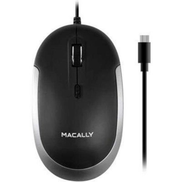 Securityman Macally USB-C Wired Optical Quiet Click Mouse for Mac & PC, Space Gray & Black UCDYNAMOUSESG